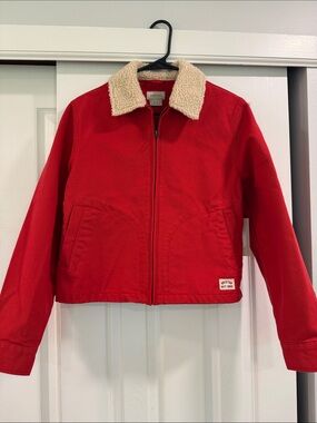 Brixton Red Sherpa Collar cropped Jacket